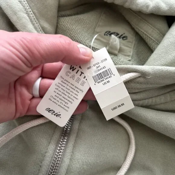NWT Aerie Cropped Full Zip Light Green Hoodie Women’s Size M - Picture 6 of 10